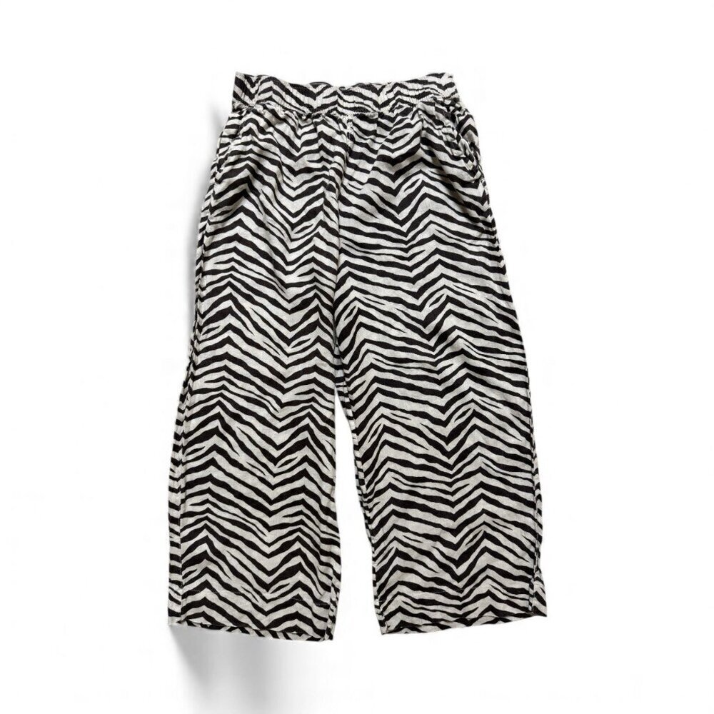 Tahari 100% Linen Wide Leg Pants Brown White Zebra Print Size L - Picture 6 of 6